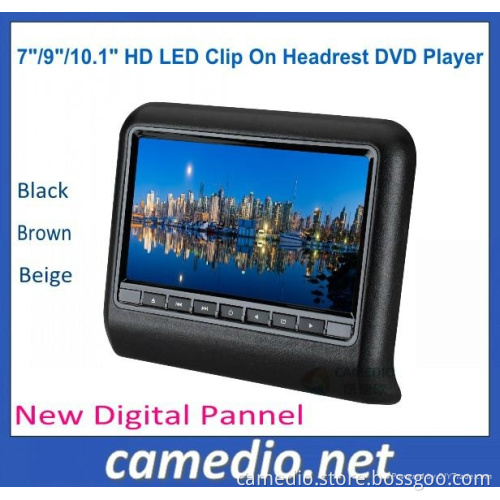 7/9/10.1inch HD LED Clip on Active Car Headrest Monitor with DVD Player Function